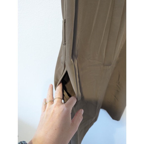 Anne Klein Belted Shift Dress Button Down V Neck Clay Brown Beige Tan - Picture 3 of 5